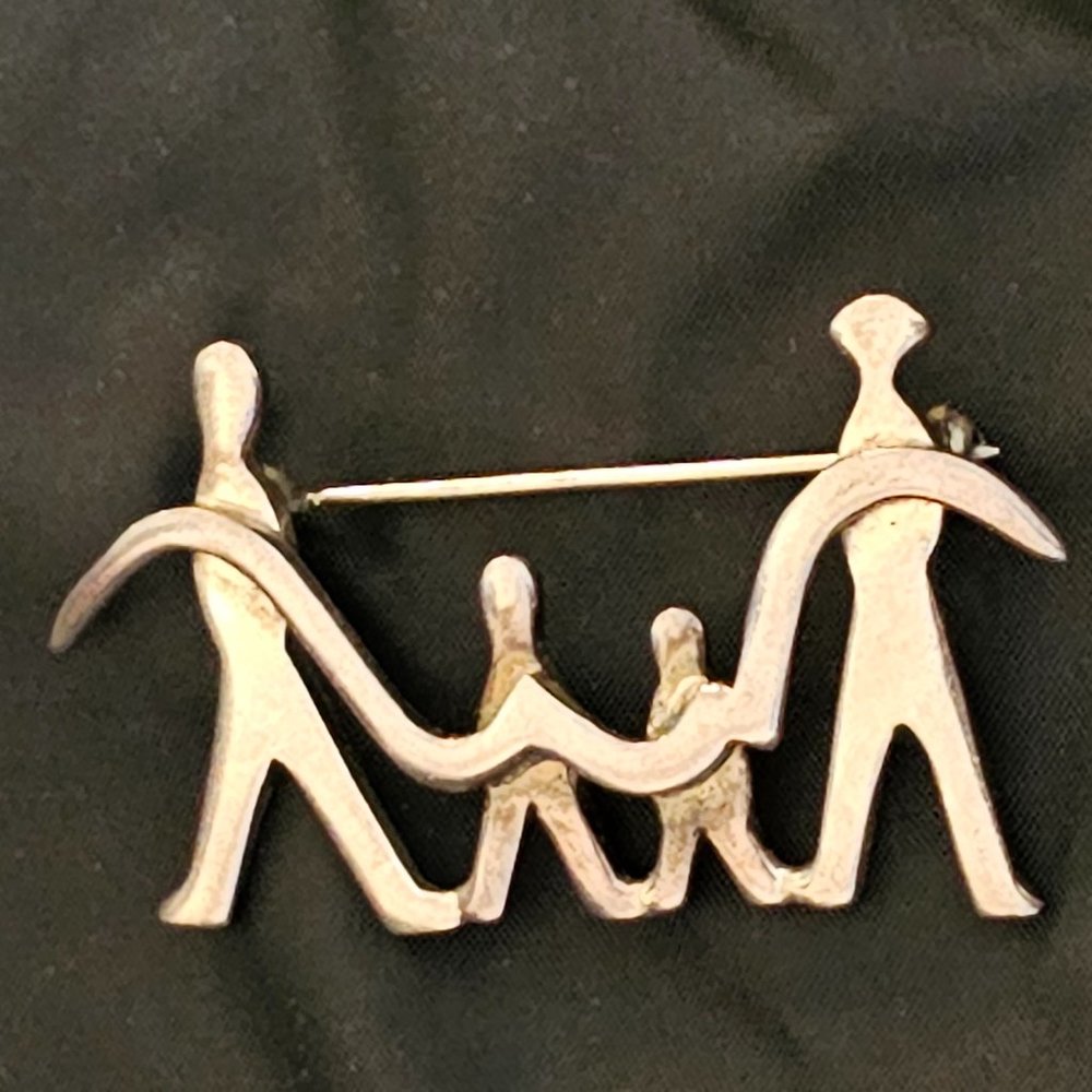 Sterling Silver 925 Vintage Family Brooch Mother Father 2 Kid Boy Girl Children